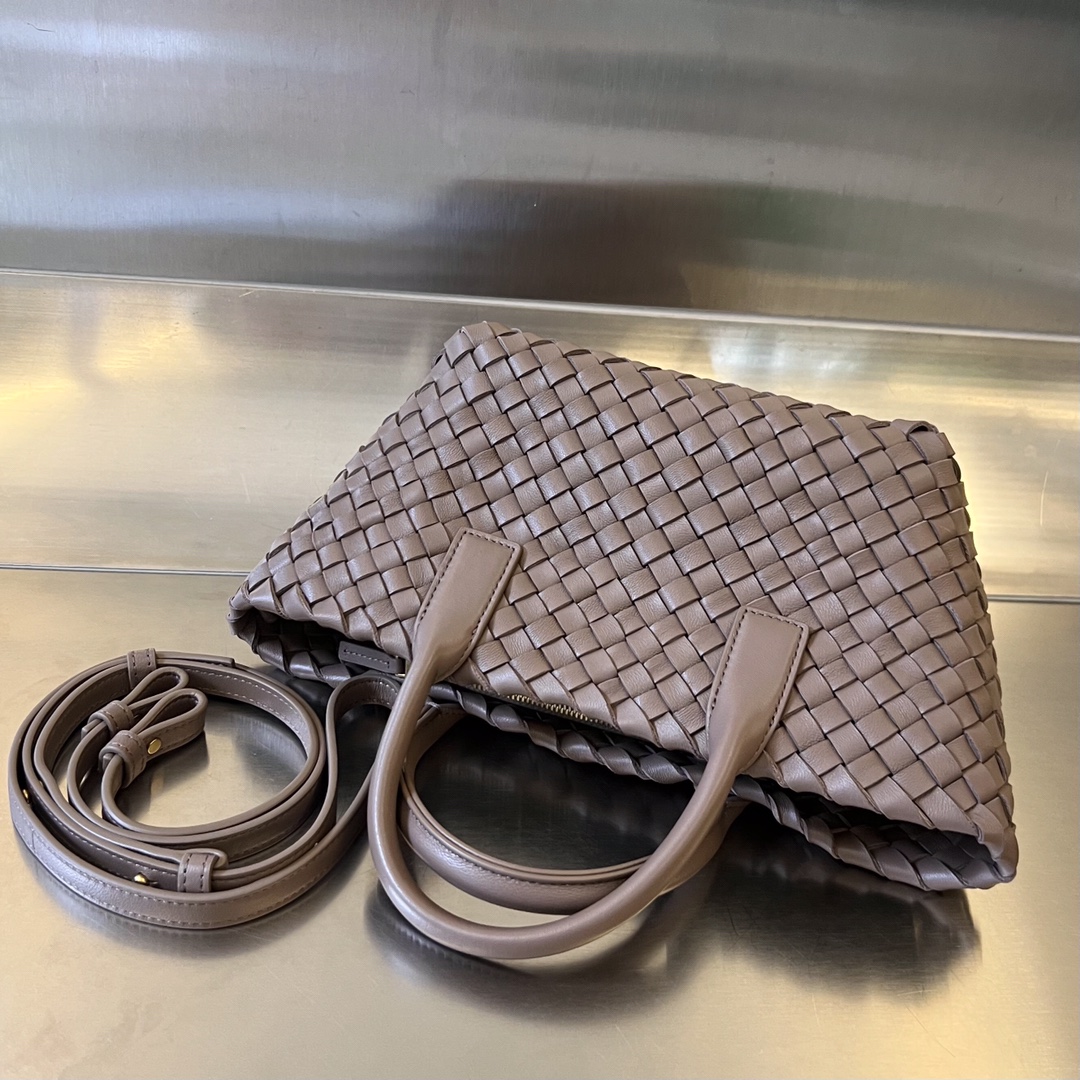 Mini Cabat Intreccio Leather Tote Khaki